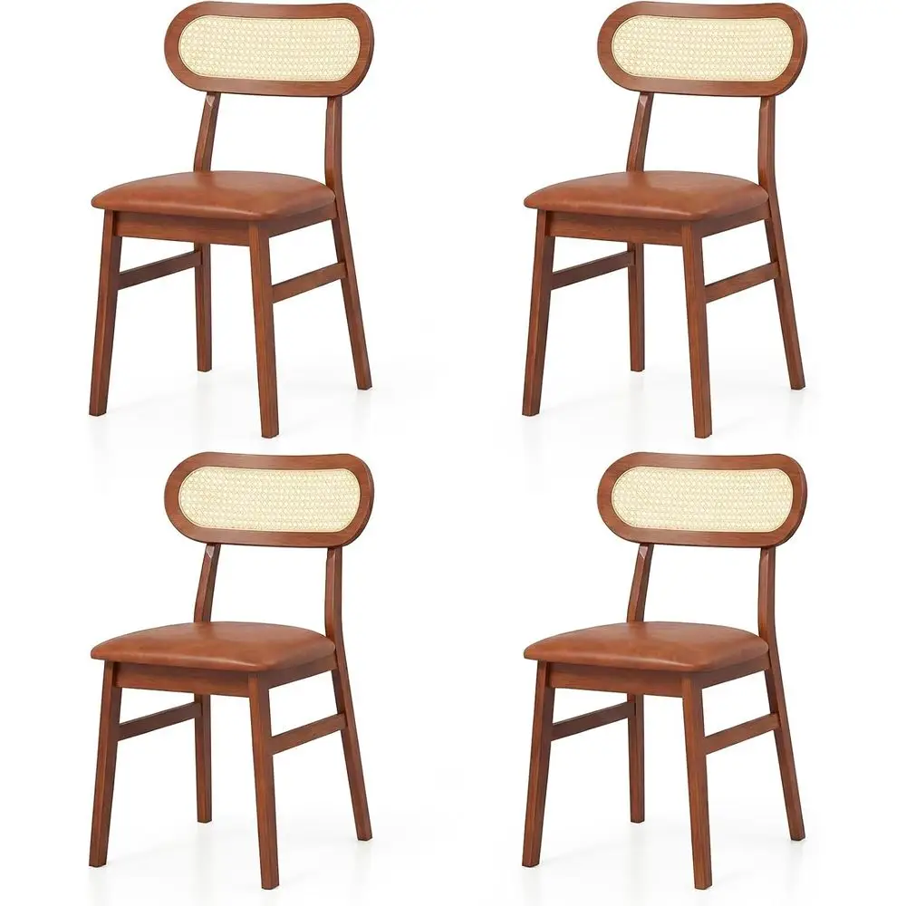 

Набор из 4 обеденных стульев в стиле Mid-Century Modern с мягкими сиденьями и спинками из ротанга, подходят для кухни, столовой и гостиной.