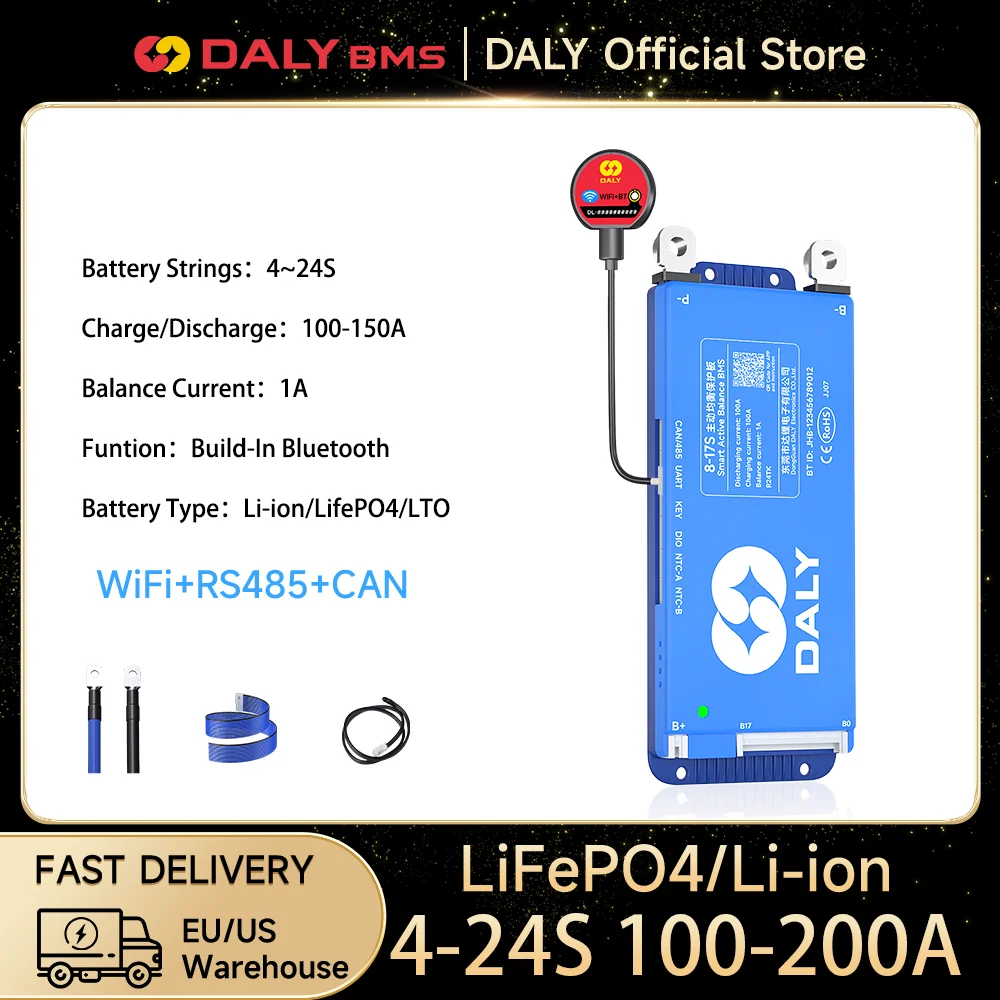 Daly BMS 8-17S 8-24s German US Shipping Smart bms wifi bms Active balance BT 4-8S 200A 100A 150A Lifepo4 Li-ion bms lifepo4