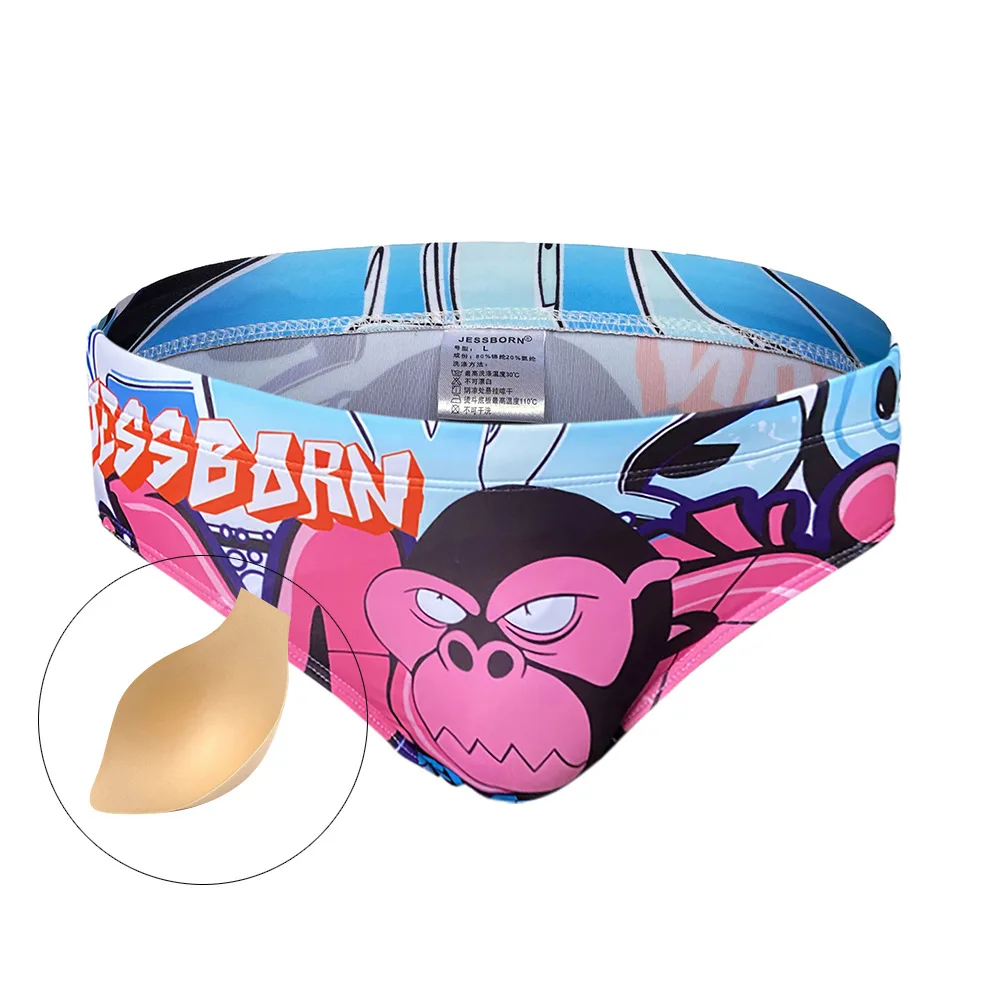 

Мужские плавки, трендовые мультяшные европейские и американские купальники с чашкой, треугольные плавки с низкой талией, трансграничные 10053zb