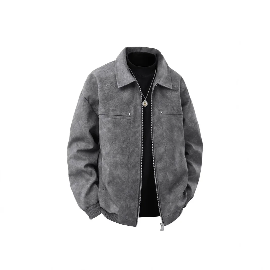 

New American Zipper Jacket Boys Leather Vintage Old Coat Men's Lapel