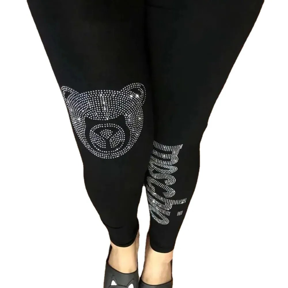 Diamond Rhinestone High Waist Leggings Plus Size Modal Cotton Tummy Control Yoga Pants for Overweight Women Drop Shipping