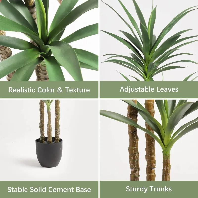 Artificial Tree Faux Agave Plant with 3 Heads in Plastic Pot Fake Tree