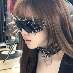 Steampunk Y2K Big Frame Nail Rivet Sunglasses Women For Men Vintage Punk Luxury Brand Designer Sun Glasses Trend One Piece Shade