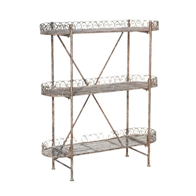 Retro iron multi-layer gardening green plant flower stand balcony outdoor garden outdoor floor rack