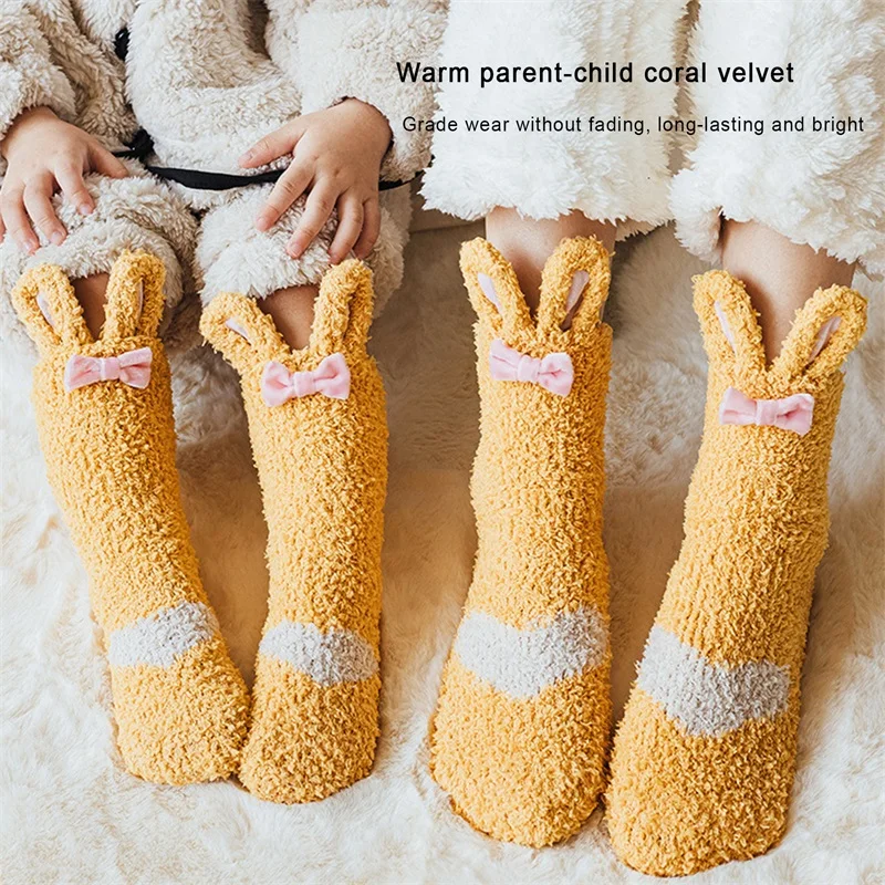 

Suefunskry Lovely Slipper Socks for Adults Kids Cute Fuzzy Bunny Socks Winter Warm Sleeping Socks for Home Indoor