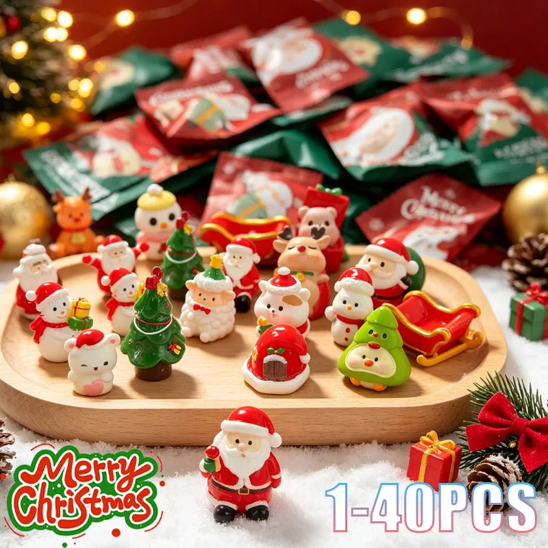 1-40PCS Adorable Santa Claus Snowman Miniature Figure Gift Reward Decoration Ornament for Christmas Tree Desk Home Room Party