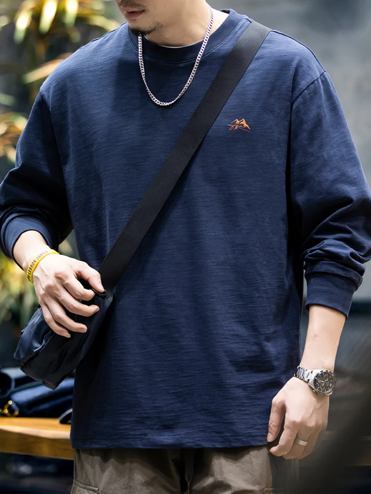 Long Sleeve Bamboo Cotton T-Shirt Men's Casual Printed Loose Fit Breathable Youth Fashion Autumn Top Trendy Base Shirt