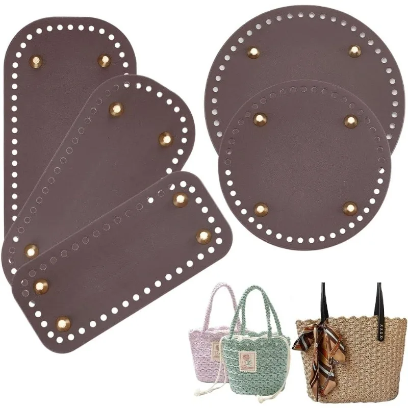 

5pcs Purse Bottom for Crochet, 3 Shapes Bag Bottom Oval/Round/Rectangle Leather Bottom Shaper Pads for Bags Cushion Base