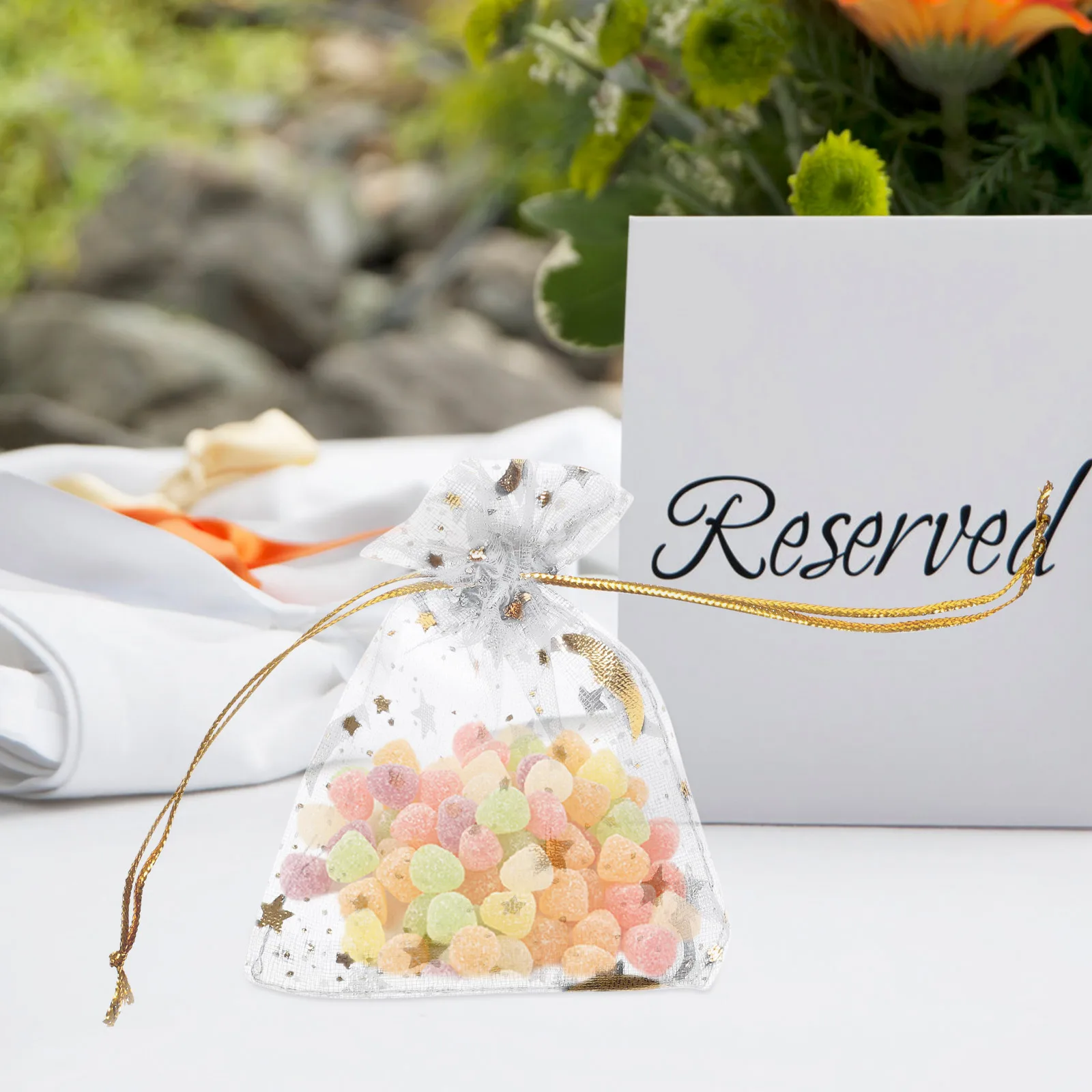 

100Pcs Gold Star Moon Organza Bags Drawstring Jewelry Pouches for Wedding Party Favors Gifts Organza Bags Goodie Bag