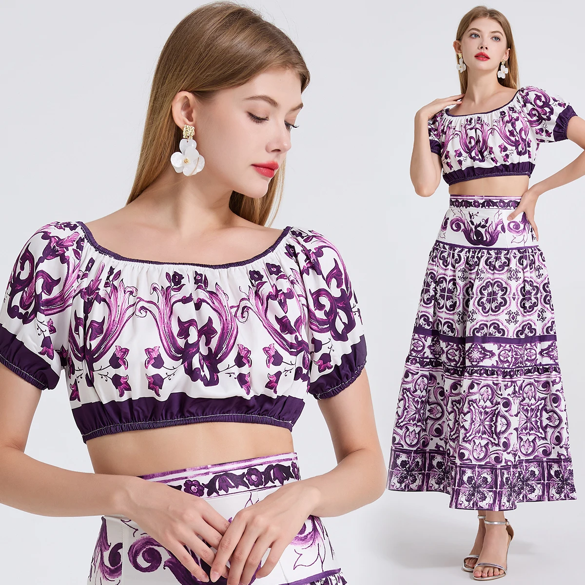 

One neck off shoulder short strapless top and high waisted skirt fashion set