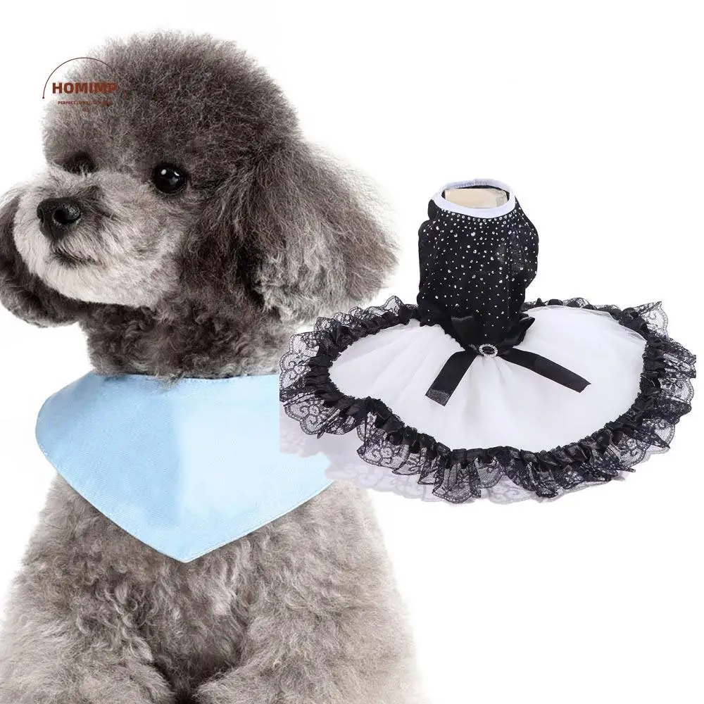 

Puppy Costume Black-white Glitter Bow Lace Dog Skirt Diamond with Lace Trim Dog Skirts Formal Dot Tutu Dog Dress Photo Prop