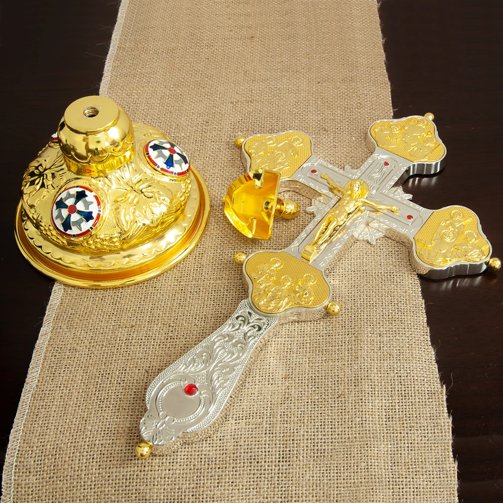 New Orthodox Crucifix Cross Icon Gold Plated Standing Cross with Religious Portraits Christian Home Altar Decor Orthodox BoxGift