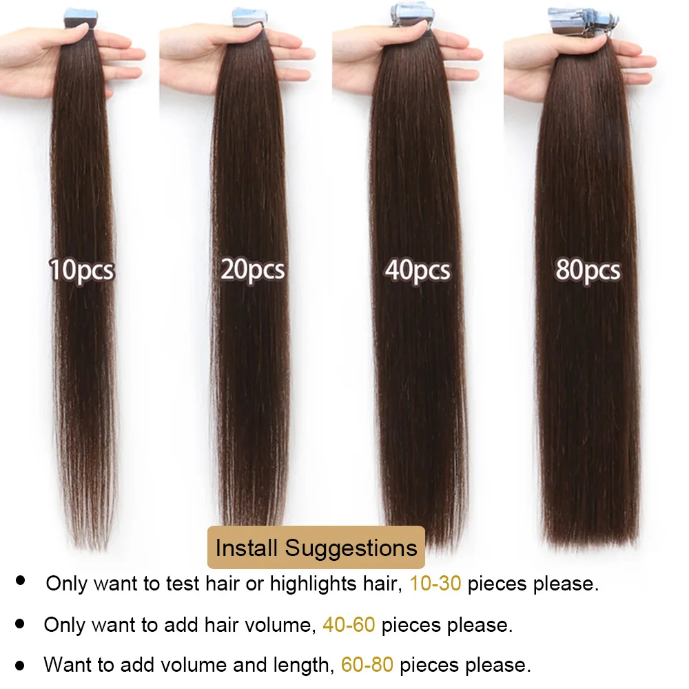 Blond Mini Tape in Hair Extensions Human Hair Natural Straight Black Brown Double Side Seamless PU Skin Weft Tape Ins 10pcs