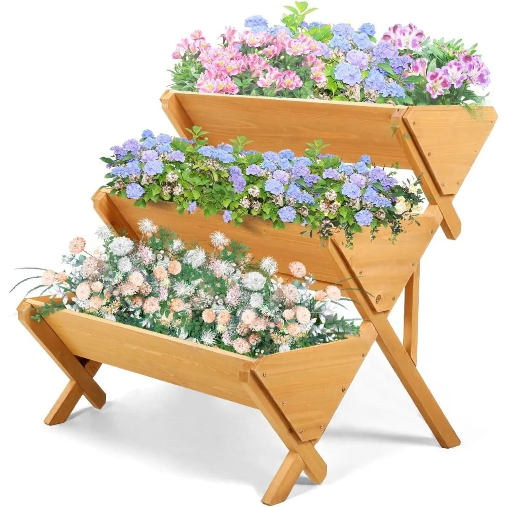 

3 Tiers Wooden Vertical Raised Garden Bed with Legs,Brown Planter Raised Beds Kit for Flowers Herbs Vegetables