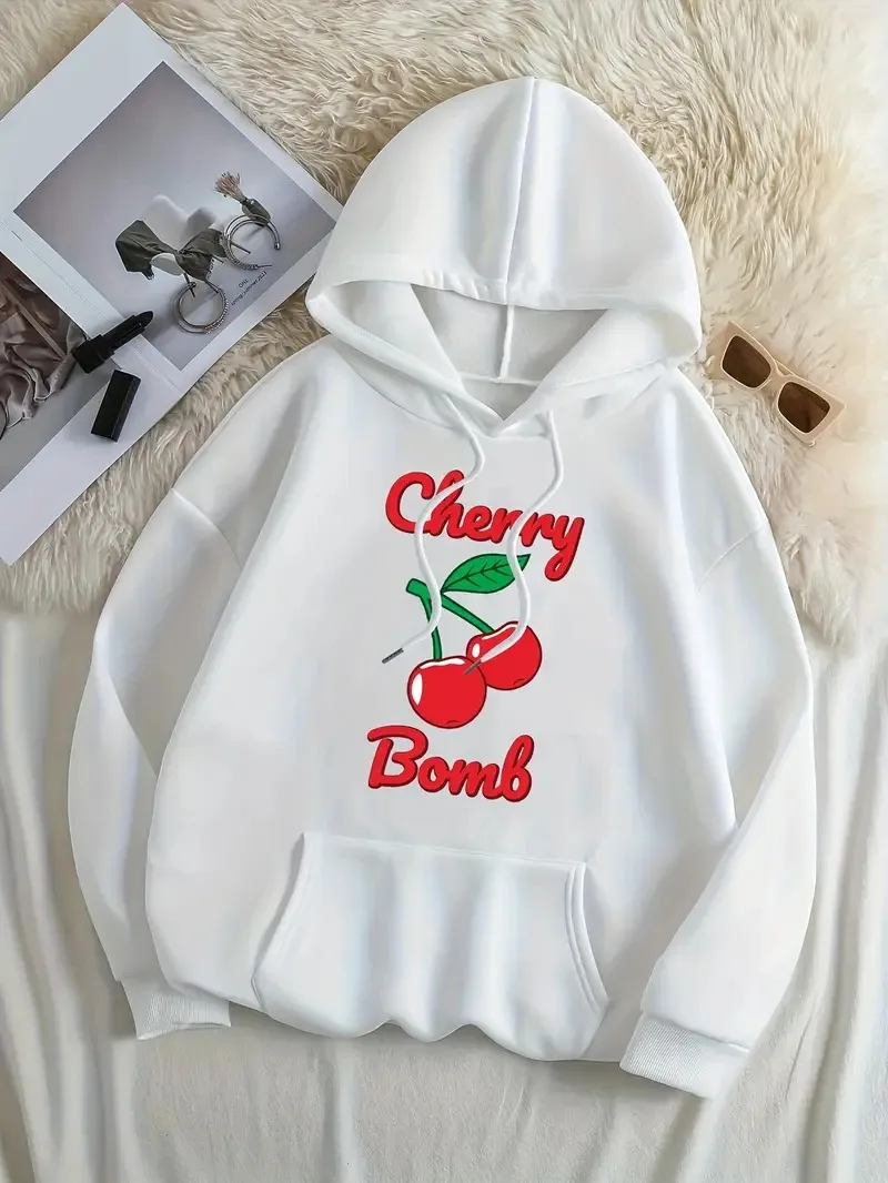 

Милые мужские и женские толстовки с графическим принтом вишни на осень и зиму из чистого хлопка, модные брендовые уличные спортивные тренировочные бренды