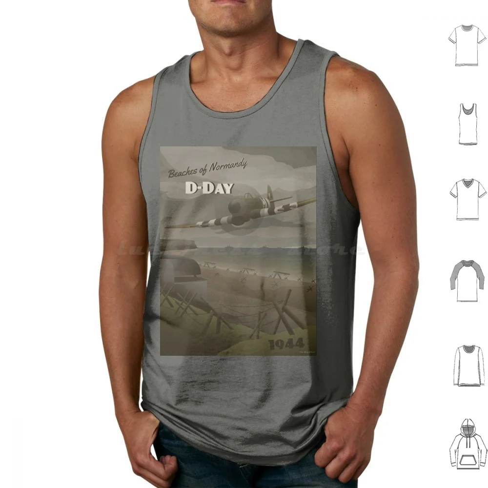 D-Day 1944-Beaches Of Normandy Travel Poster Tank Tops Print Cotton Wwii World War Two D Day Invasion Normandy France