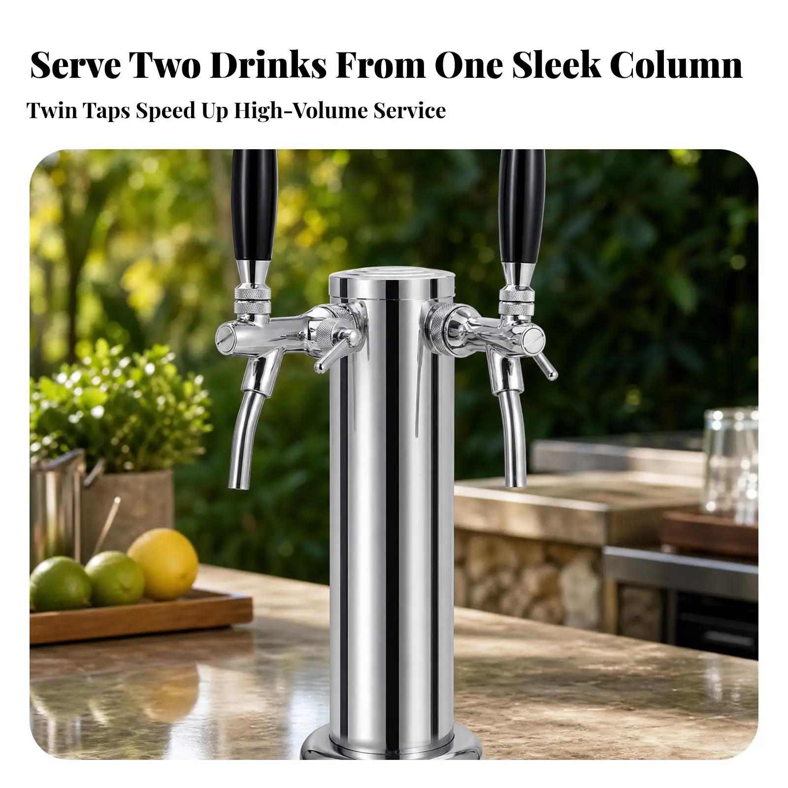Keg Beer Dispenser Tower Double Tap Stainless Steel Drink Machine with Installation Hardware for Homebrew