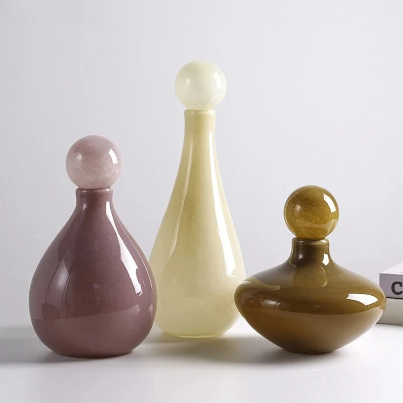 Narrow Mouthed Glass Vase Table Decoration Flower Arrangement Creative Artificial Flowers Colored Vases Room Aesthetic Decor