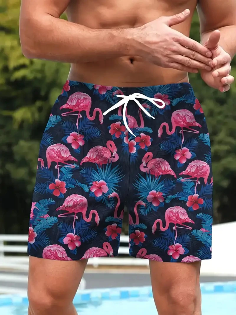 

Men's Beach Shorts Flamingo 3d Printed Fashion New Quick Dry Sportswear Casual Pocket Gym Swimming Short Trousers Gift For Male