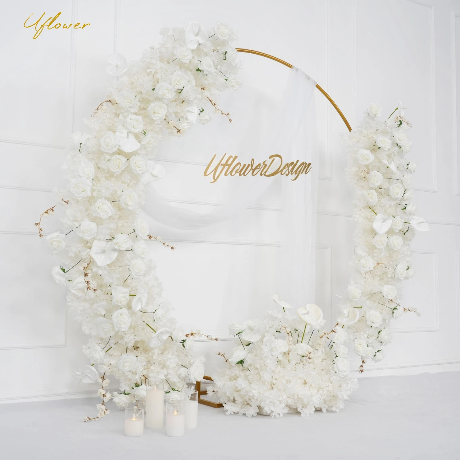 5D Luxury White Rose Cherry Blossom Hang Wisteria Floral Arrangement Wedding Backdrop Flower Row Banquet Event Party Prop Decor