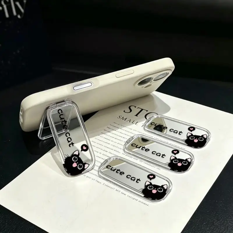 Cute Bow Style Mirror Phone Grip Foldable Kickstand With Makeup Mirror Function Multi-angle Support Multiple Styles Selection