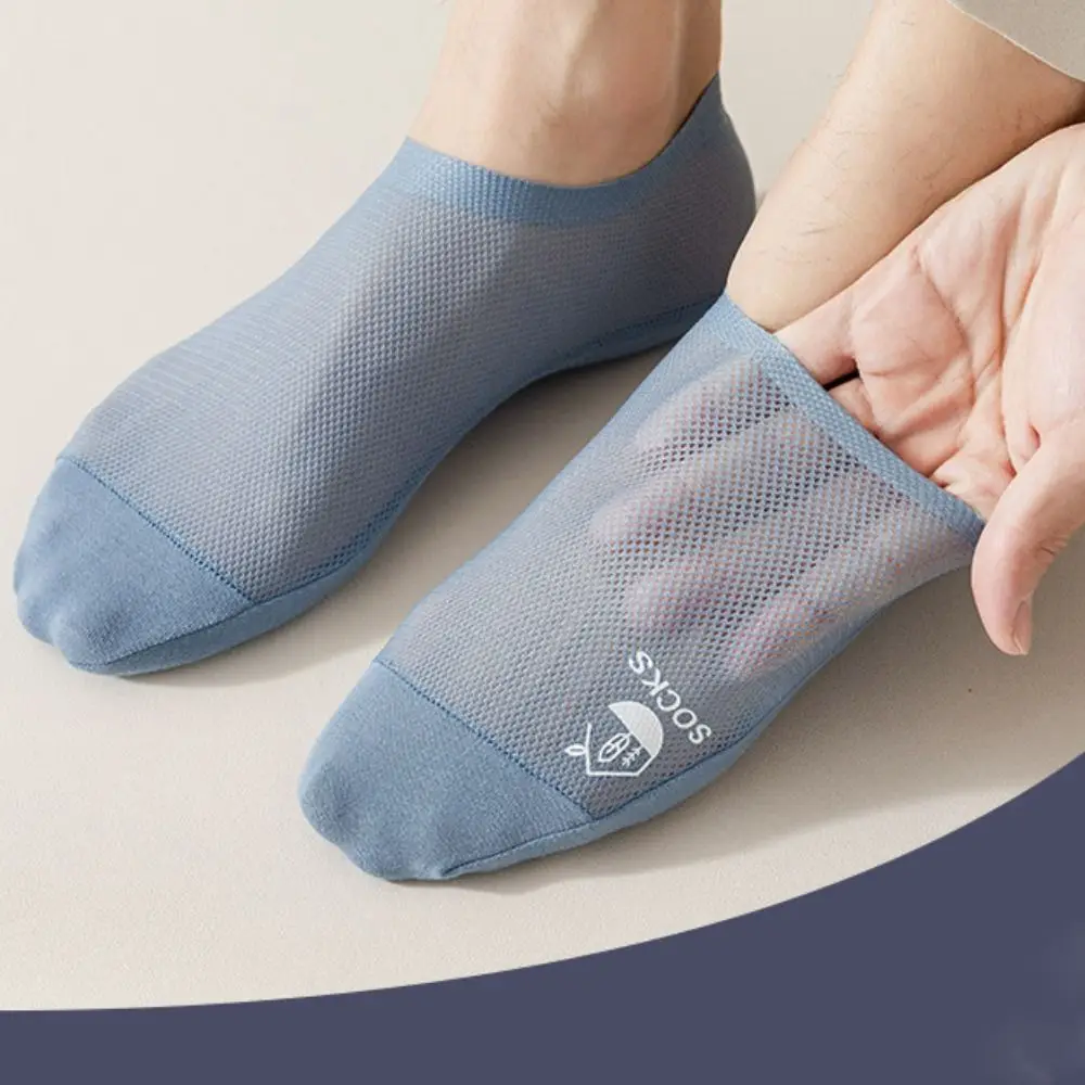 Summer Man Socks Invisible Solid Color Mesh Socks Comfortable Breathable Thin Sock Slippers