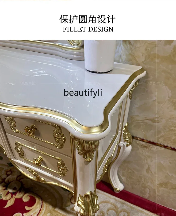 LXFrench solid wood dressing table, European carved curved combination bedroom dressing table furnitureSSS