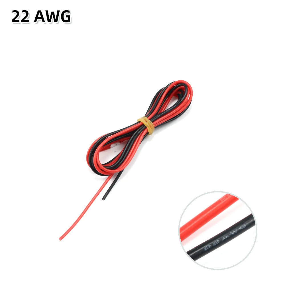 2 Meter Silikonkabel 8 10 12 14 16 18 20 22AWG Hitzebeständiges Weiches Silikon-Gel-Kabel (1 Meter Rot + 1 Meter Schwarz)