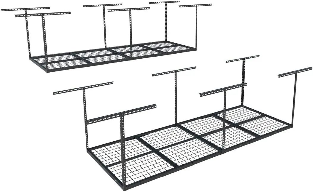 3x8 overhead garage-opbergrek, verstelbare garage-opslagorganisatiesysteem, zware metalen garage-plafondopslag