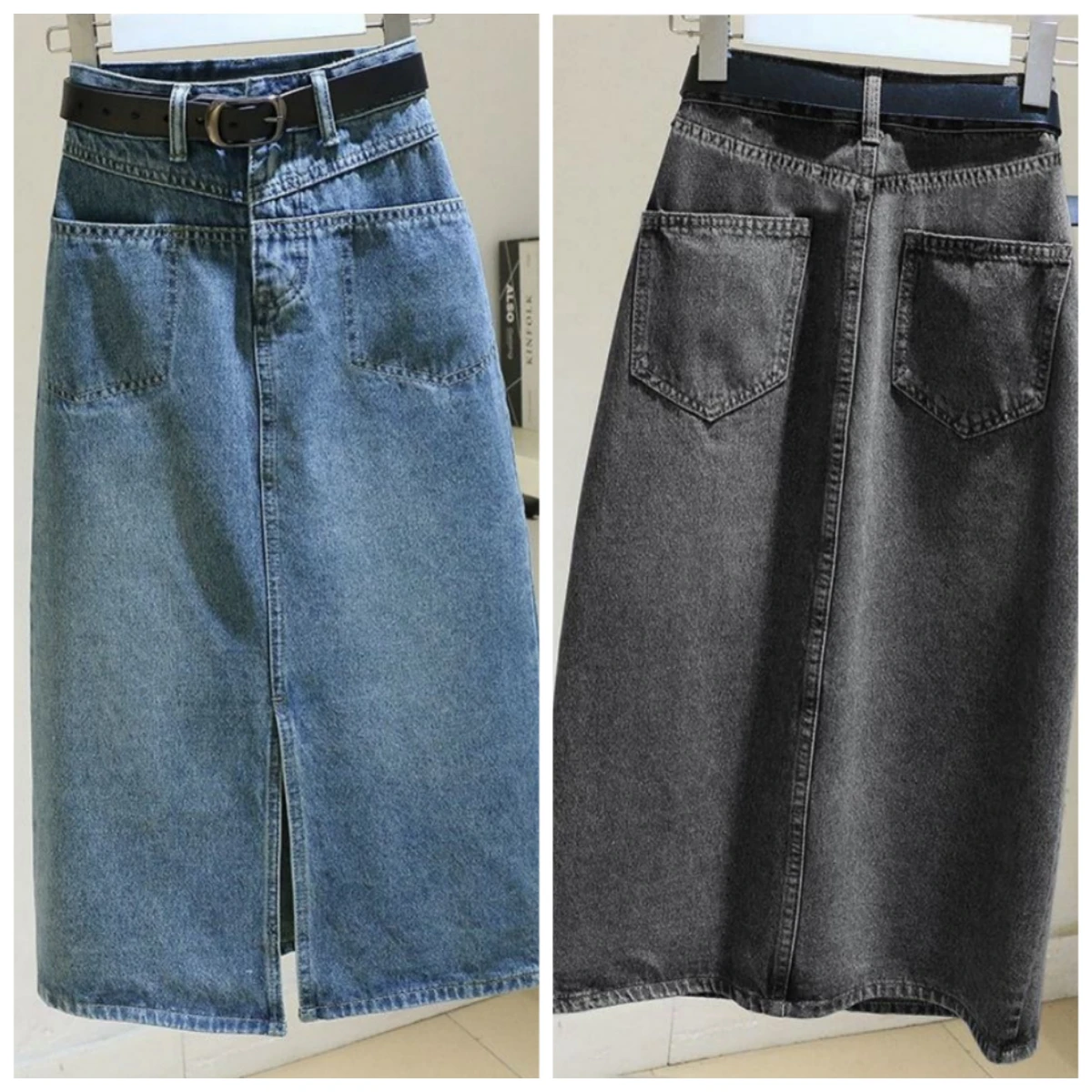 

Vintage Denim Wrapped Hip Skirts For Women 2026 Summer Casual Women's High Waist Split Midi Skirt Street Korean A-Line Skirt