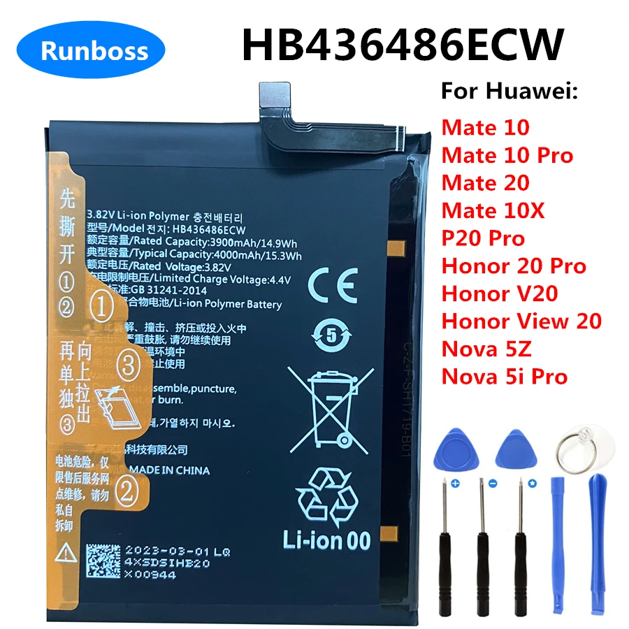 Original HB436486ECW 4000mAh Battery for Huawei Mate 10 10Pro,Mate 20,Mate 10X,P20 Pro,Honor 20 Pro,View 20 V20 ,Nova 5Z,5i Pro