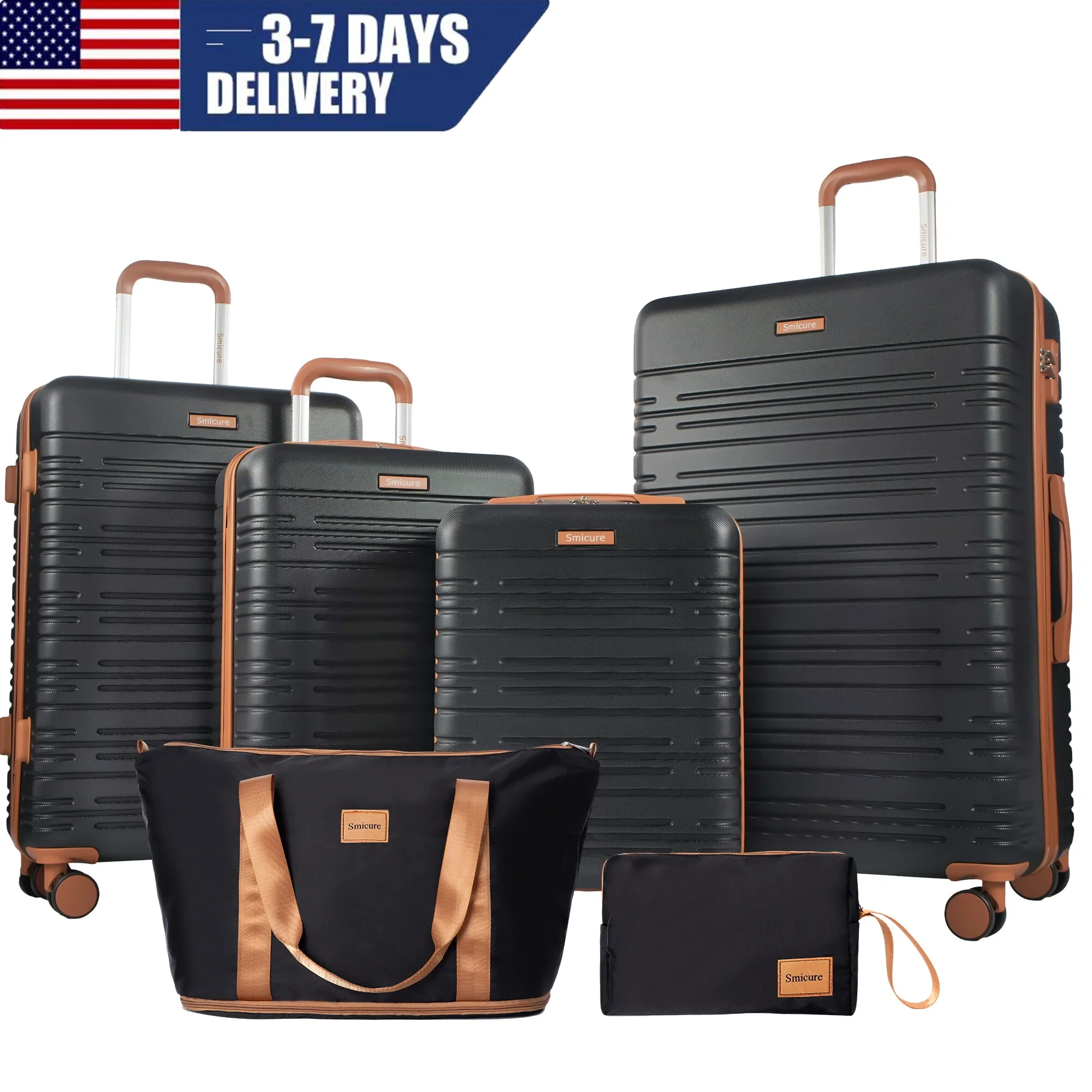 Weekender Bag Duffle - 6 Piece Luggage Set ABS+PC Hardcase