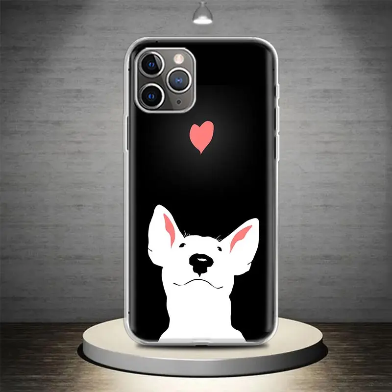 Bull Terrier Dog Puppies Phone Case Cover For iPhone 14 13 Pro 11 15 Art 12 XR X XS Max 7 8 6S Plus SE Soft Pattern Coque Fund