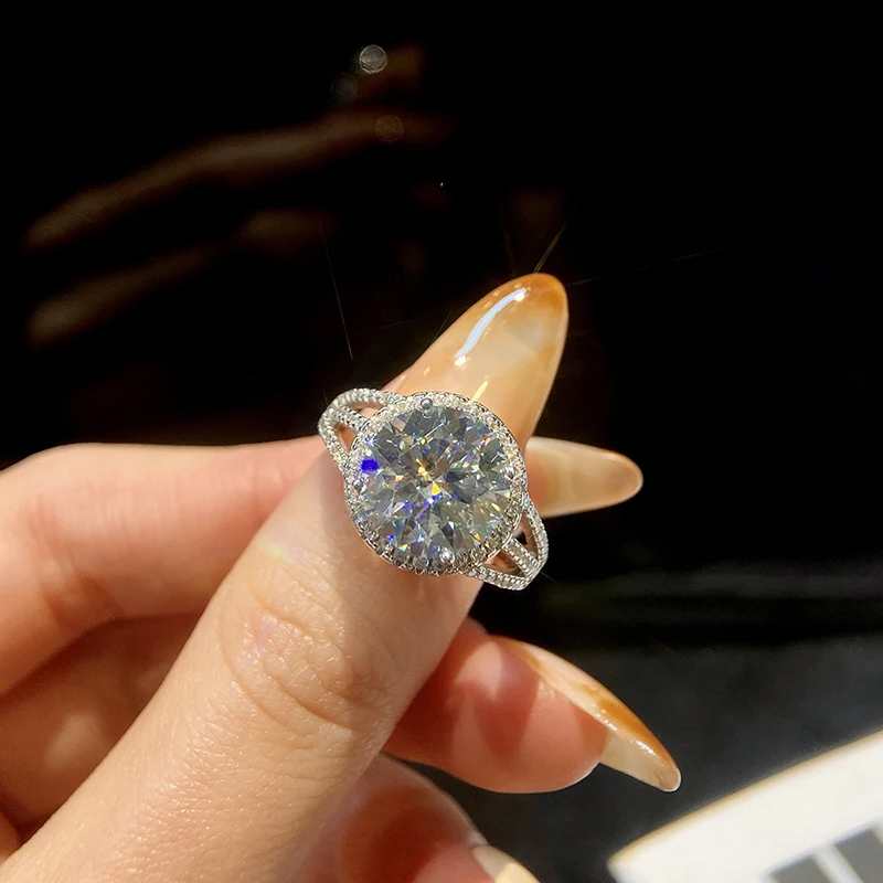 

KNB Роскошные настоящие сертифицированные кольца с ореолом из муассанита 5 карат для женщин, подарок, стерлинговое серебро 925 пробы, большой круглый бриллиант, свадебные ювелирные украшения