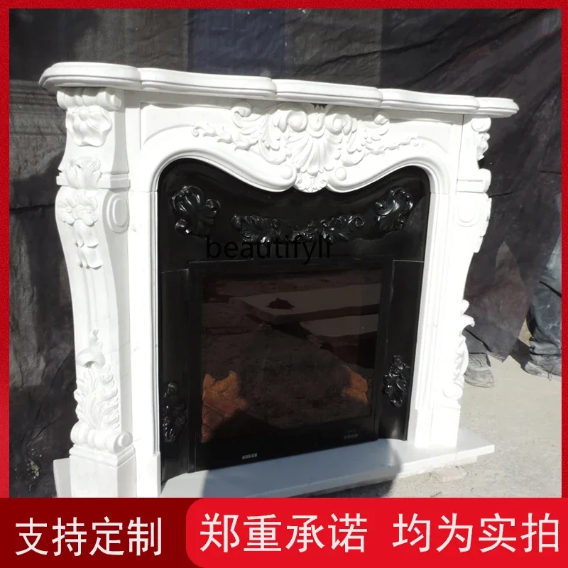 

02A Marble fireplace stone carving French marble carving fireplace living room background wall relief