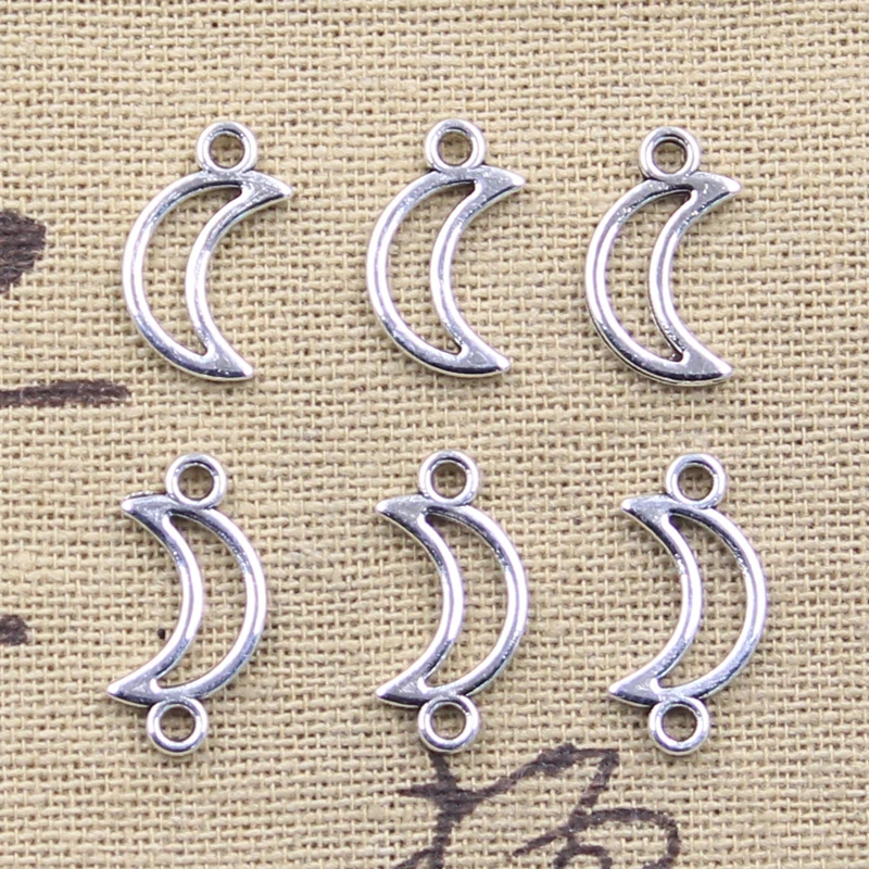 50pcs Charms Hollow Moon Link 15x9mm 17x9mm Antique Silver Color Pendants DIY Crafts Making Findings Handmade Tibetan Jewelry