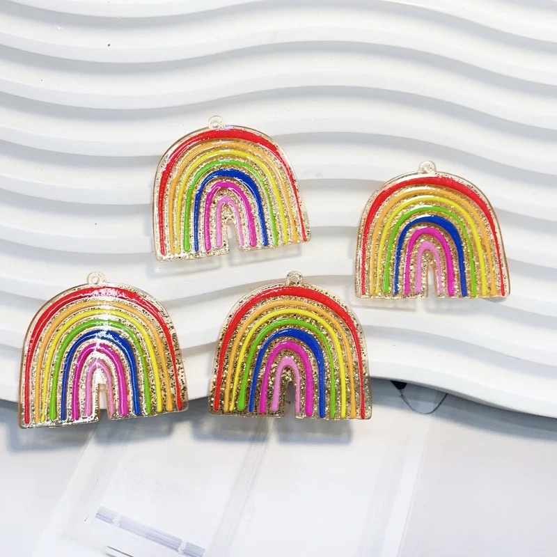 新到着-50-ピース-ロットカラーパターンプリント漫画虹の形のアクリルビーズ-diy-ジュエリー衣服ペンダントアクセサリー