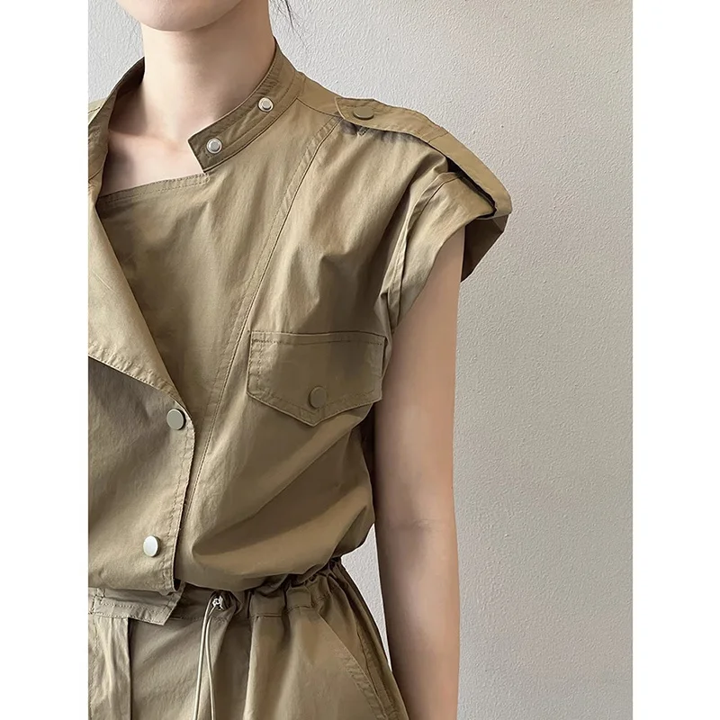 จั๊มสูทขายาวทรงหลวมสำหรับฤดูร้อน หรือ กางเกงทำงาน แฟชั่นชุดเดรสแบบชิ้นเดียว สไตล์ลำลองทรงเอ