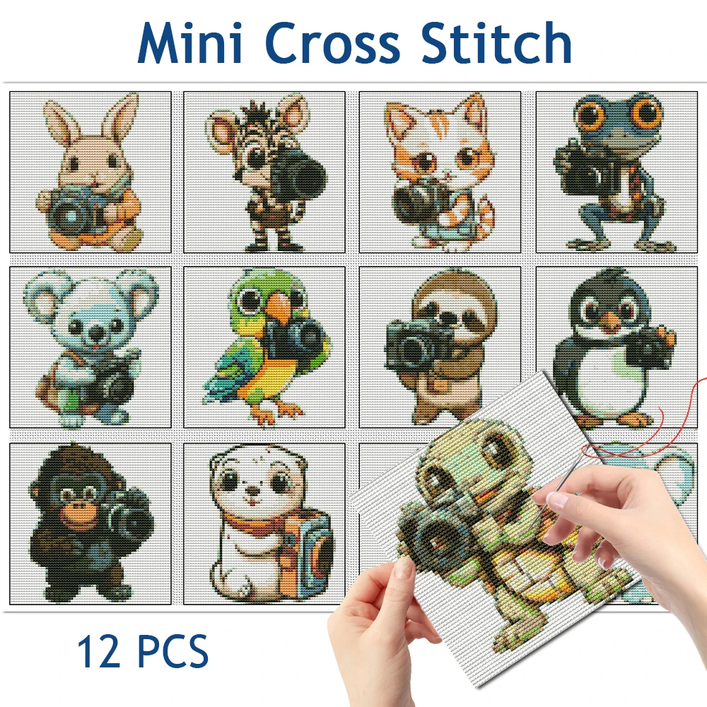 Evershine Mini Embroidery Cat Elephant Koala No Frame 12pcs Monkey Cross Stitch Bird Rabbit DIY New Arrival Tortoise Home Decor