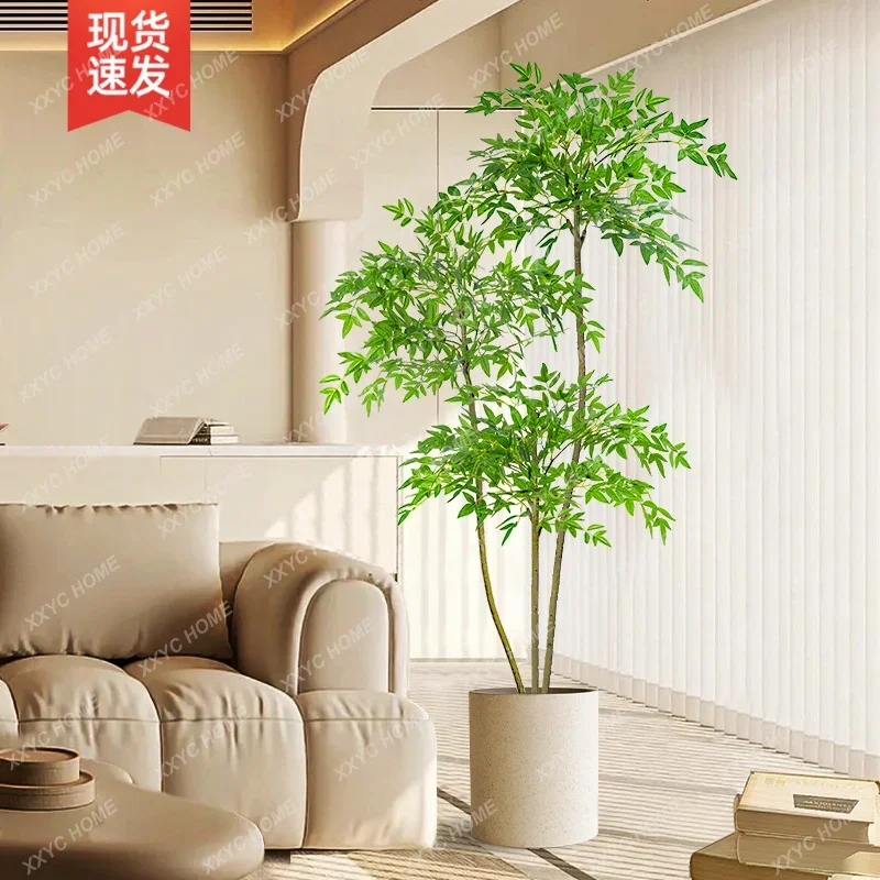 Simulation plant Nantian bamboo floor-to-ceiling potted plant indoor large bionic green plant ornament living room light luxury