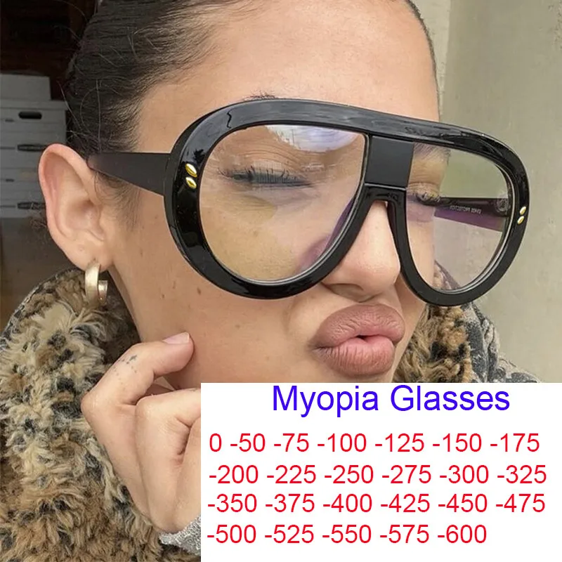 Luxury Myopia Glasses Men Women Anti Blue Light Nearsighted Eyeglasses Student Trendy Oversized Pilot Glasses Frame