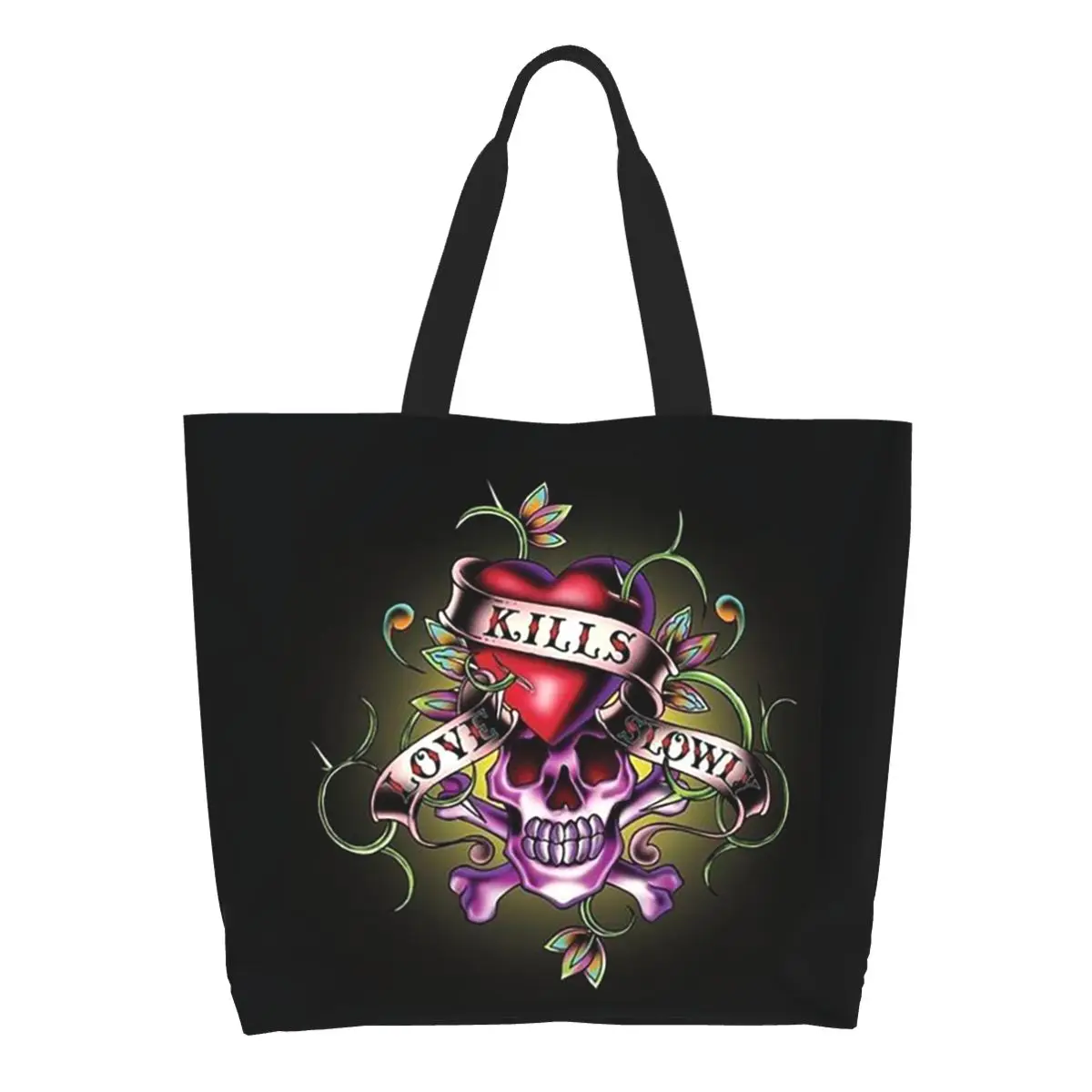 Bolsa de Compras Ed Hardy Love Kills Slowly, Bolsa de Lona de Gran Capacidad, Bolsos de Hombro, Bolsa de Compras para Mujer