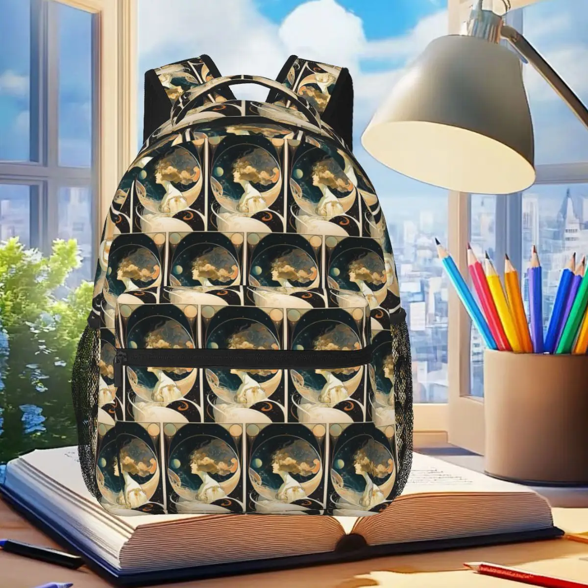 

Girl In Space Art Nouveau Alphonse Mucha Inspired Backpack Student Boys Girls BookBag Kids School Bag Computer Shoulder Bags