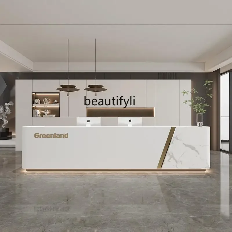 

Simple and modern company reception desk paint light luxury custom hotel, beauty salon bar table