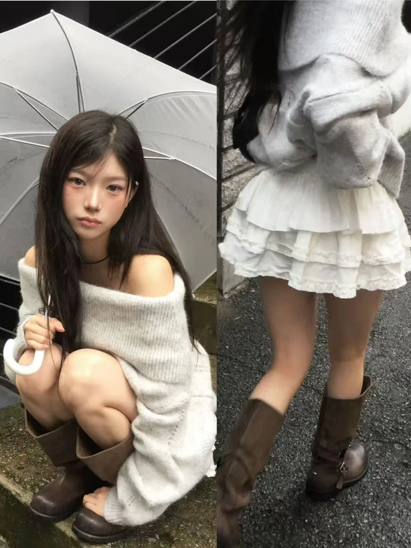 

Корейский вязаный свитер на одно плечо, юбка с рюшами, осень-зима, универсальное тепло, длинное свечение