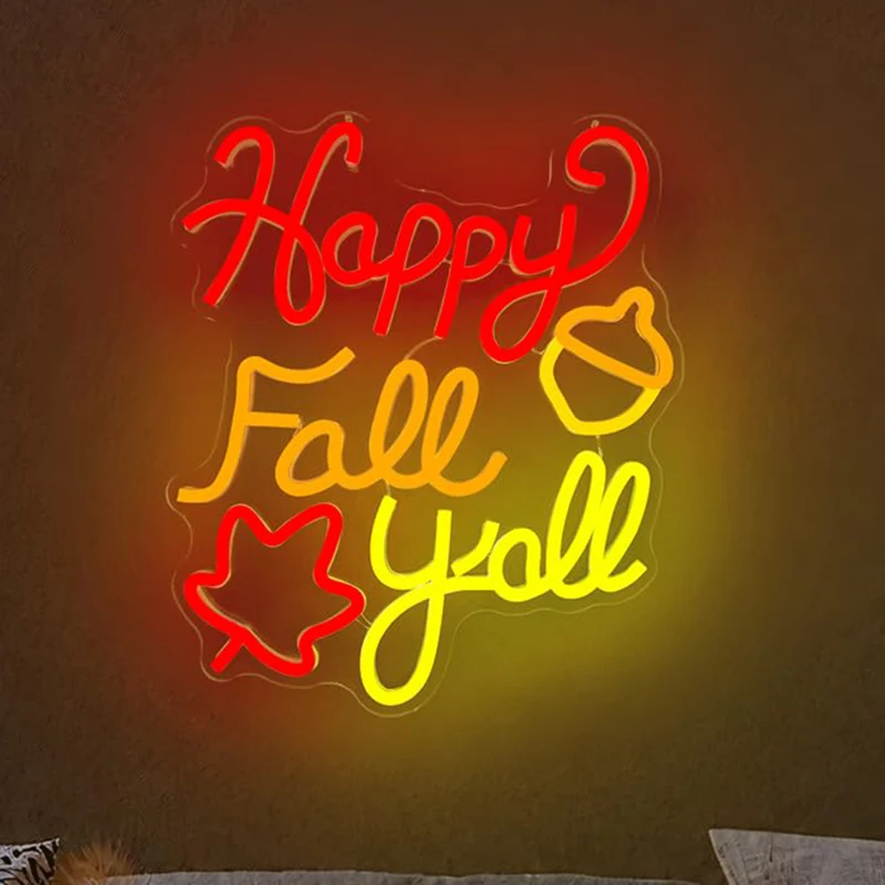 Happy Fall Yall LED Neon Sign Fall Decorations Dimmable Autumn Light for Wall Decor for Thanksgiving Party Home Fireplace