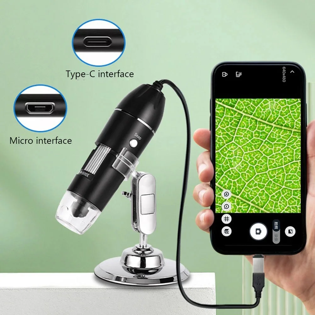 Digital Electronic Microscope Camera 1600X 8 LED 3in1 Type-C USB Electronic Microscope LED Magnifier Stereo Endoscope Camera