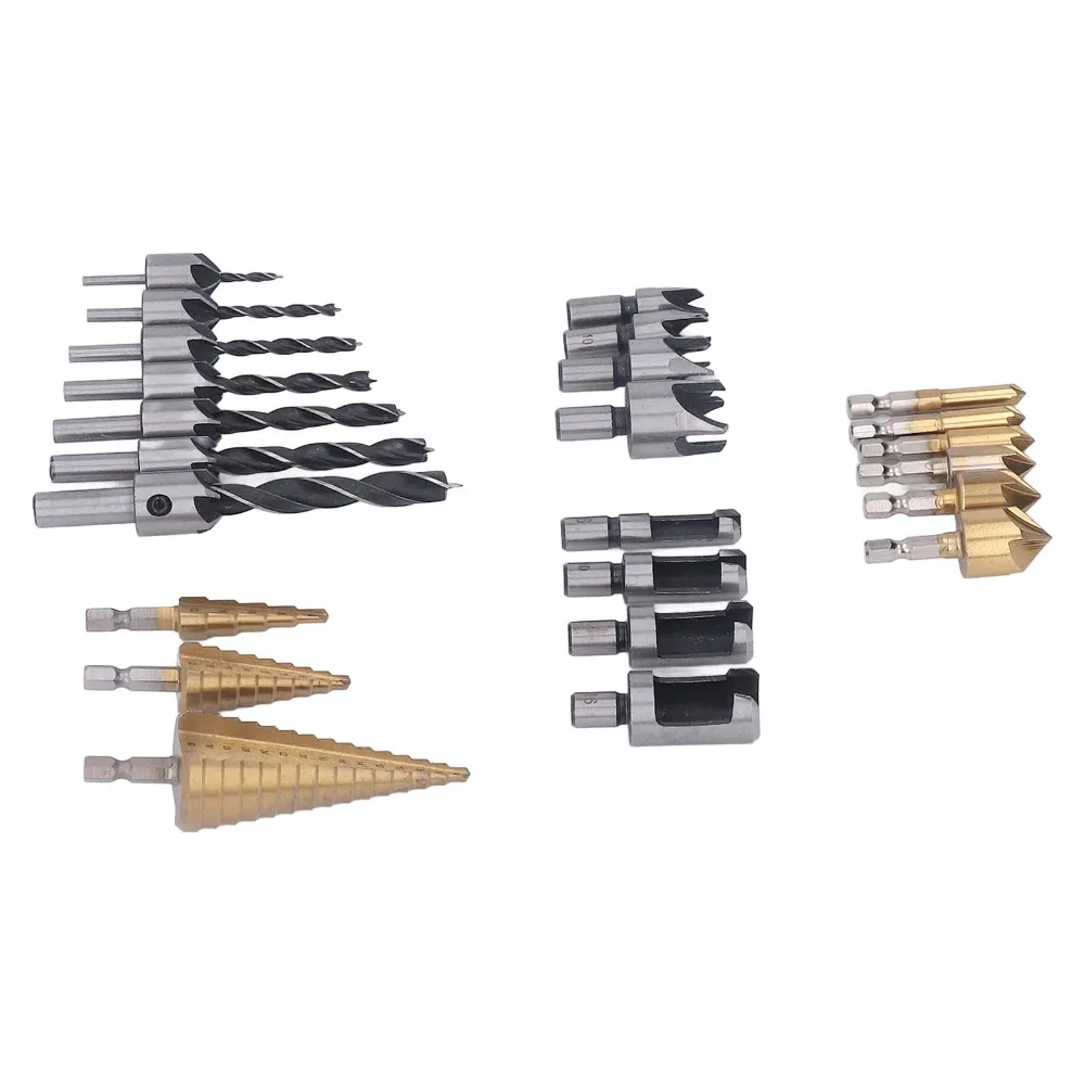 26pcs 6-Piece Countersink Bit Chamfer Drill Bit Set L-Wrench Included 7-Piece Pointed Countersink Countersink Drill Bit Set