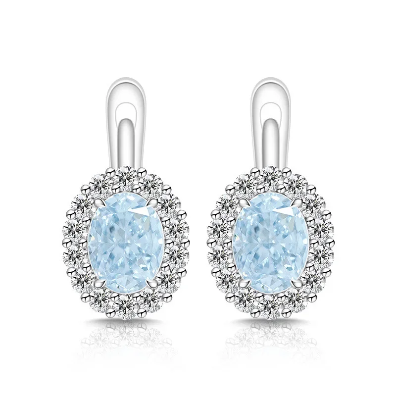 Exquisite Ice Flower-Cut Pigeon Egg 925 Sterling Silver Earrings with High-Carat Diamond Egg-Shaped Earrings for Ladies' Jewelry