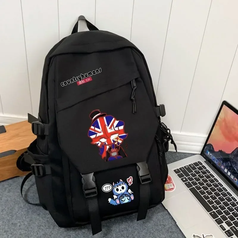 

Black Blue White, CountryHumans Country Humans Countryball Polandball Kids Teens School Bags, Anime Backpacks Girls Boys